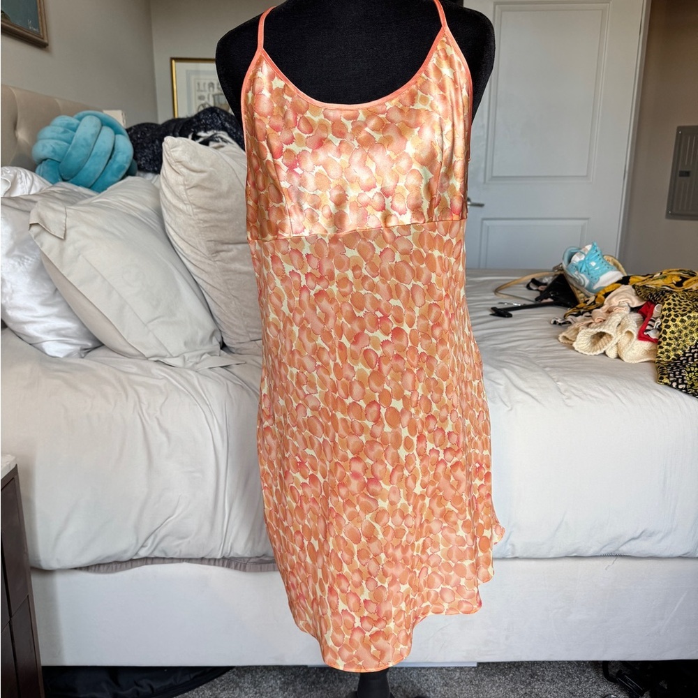 Vintage Y2K Elegant Orange Patterned Mini Slip Dress - Picture 9 of 11